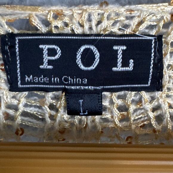 POL women’s Gold Sequined Cardigan Loose Knit Lightweight Button Size L - Picture 8 of 10